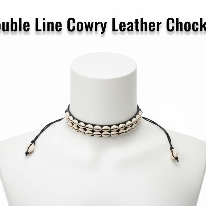 Dubbelradig Cowry-läderchoker för wholesale av FOREIGN BAZAAR