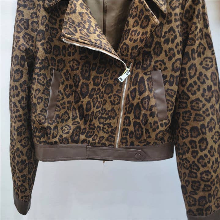 Espresso Brown M291 2025 Fall Women’s Leopard Print Collared Jacket for wholesale on Faire4