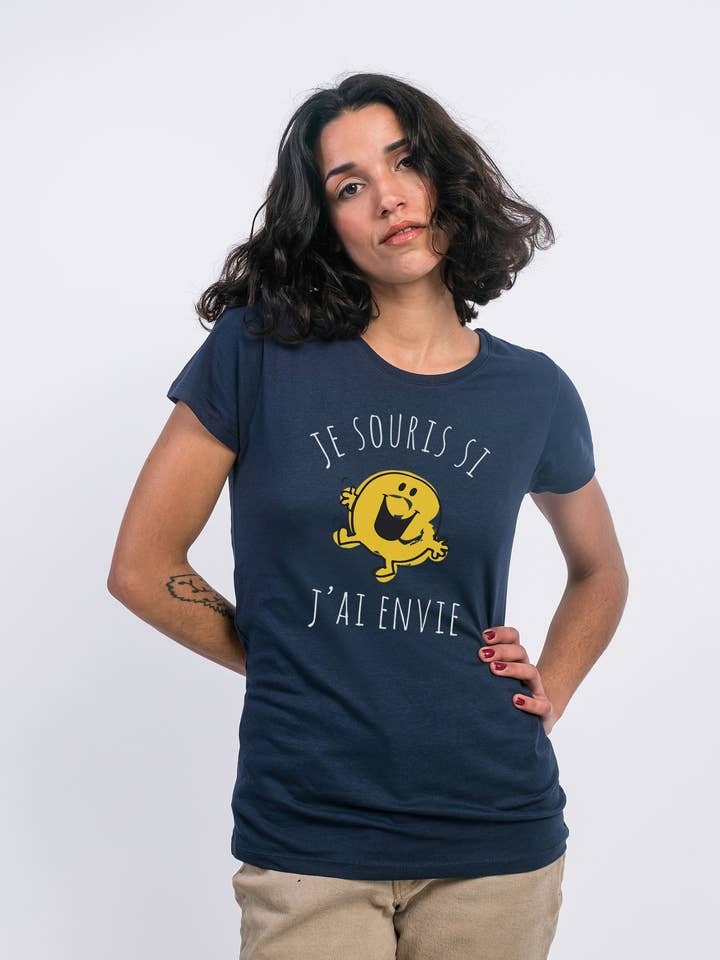 WOMEN'S NAVY T-SHIRT I SMILE IF I WANT TO for wholesale by Le Roi du T-shirt