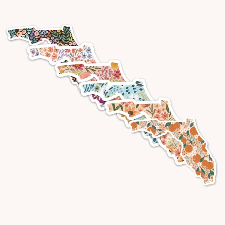 Florida Floral State Sticker 3x3in. for wholesale by Elyse Breanne Design
