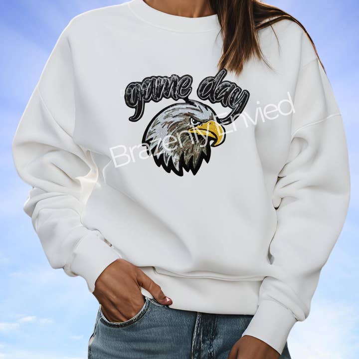 Brazenly Envied - Wholesale Patch - Sequin Eagle Iron-On Patch: Game Day Apparel (11.75" W x 10.5" H ) DIY Trendy Patch Iron on Patcg1
