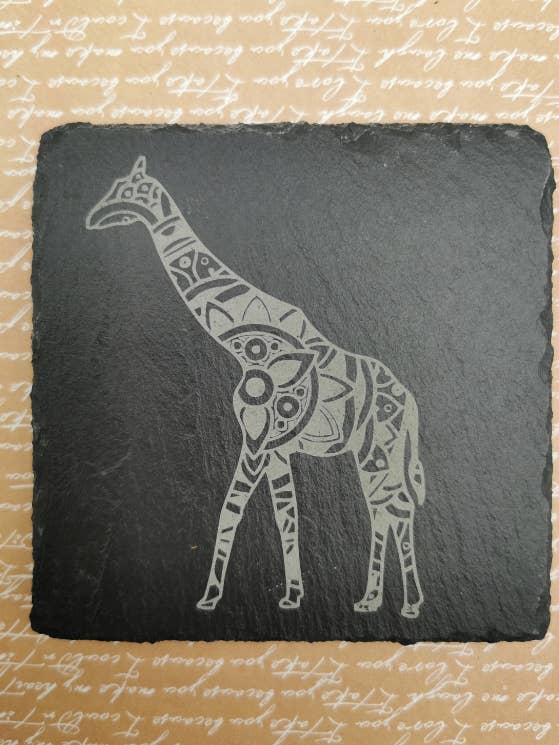 Ornate Giraffe Doodle Pattern - Engraved Slate Coaster for wholesale by McHenrysPlace