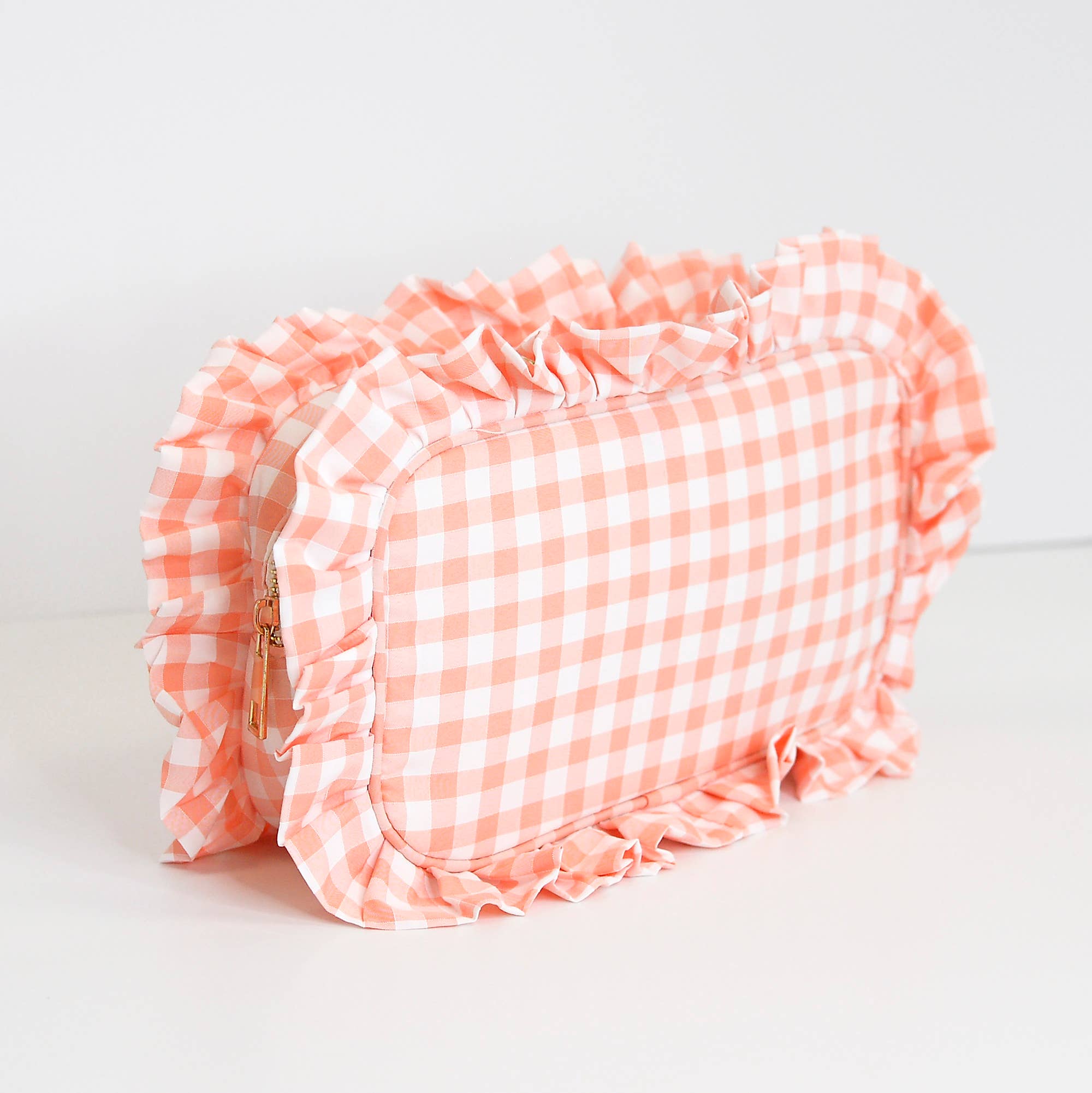 Mugsby - Wholesale Makeup/Cosmetic Bag - Gingham Ruffle Zipper Pouch Embroidery Friendly Cosmetic Bag20