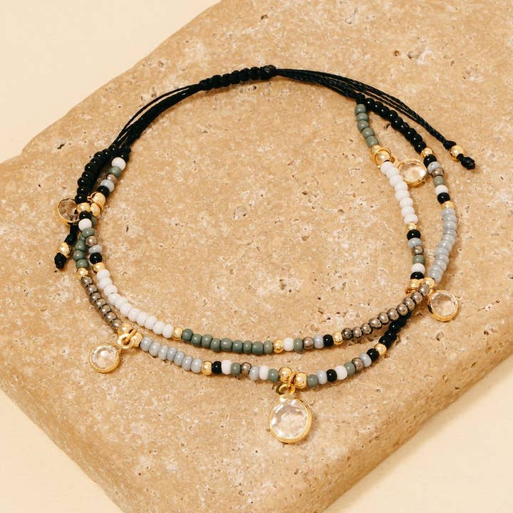 Anarchy Street - Wholesale Beaded Bracelet - Gem Charms Seed Beaded Adjustable Cord Bracelet
