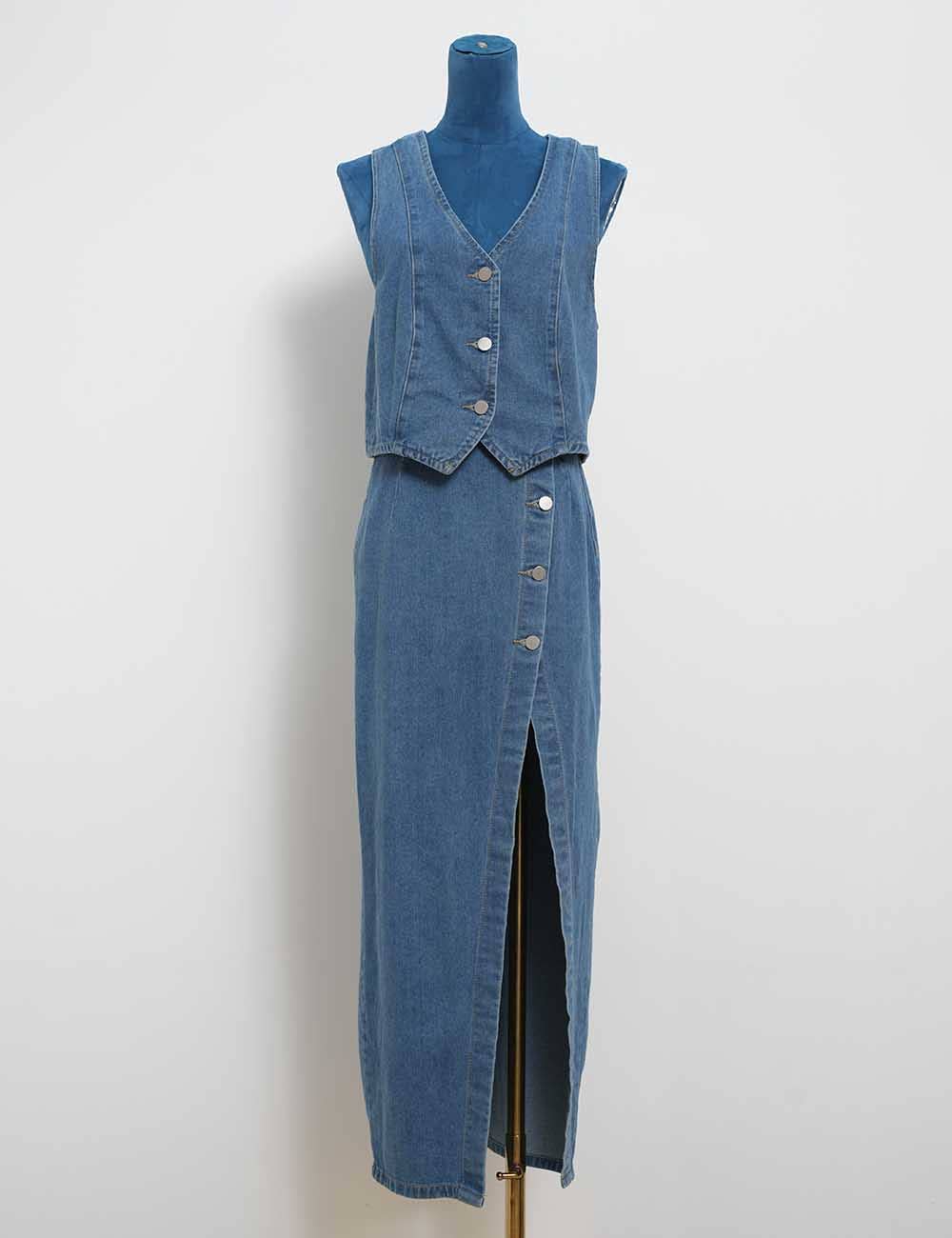 Sweetkama - Wholesale Top & Skirt Set - Women's - Ladies Denim Vest / Split Hem Skirt / Skirt Set 421910