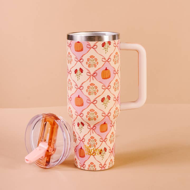 The Darling Effect - Wholesale Insulated Mug/Tumbler - 40 oz Lifestyle Flip Straw Tumbler-Patchwork Pumpkins4