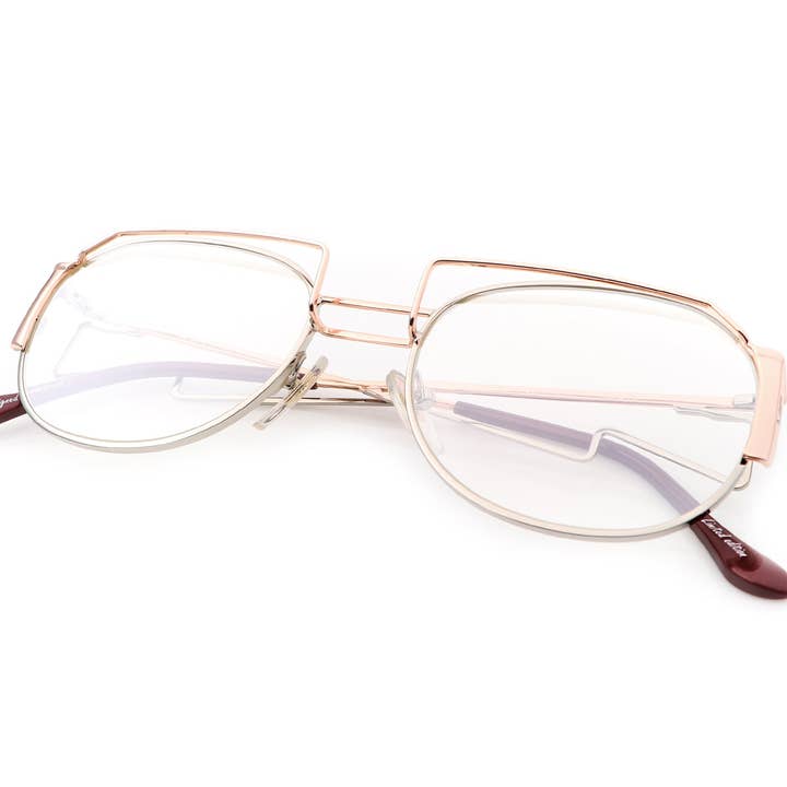 Geometric Collection: Detroit Player 24KT Rose Gold Two-Tone (Clear) for wholesale by Vintage Frames Company