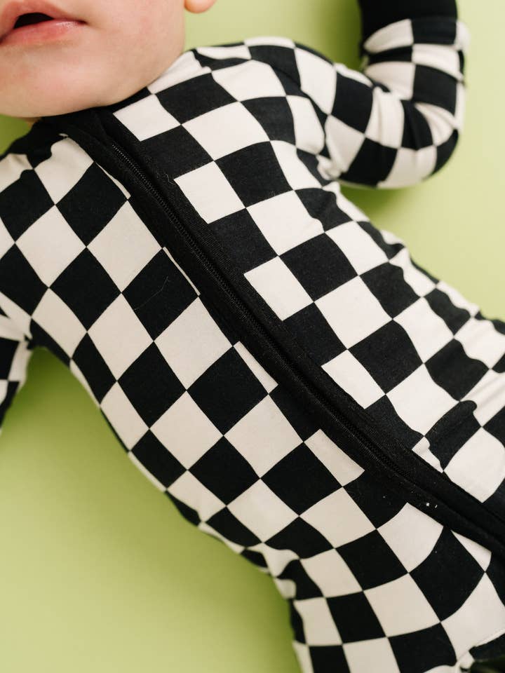Little One Shop - Wholesale Sleepsuit - Baby - Black Checkered Bamboo Sleeper