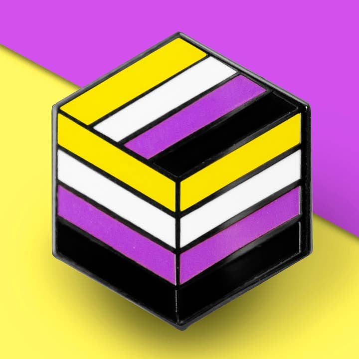 Non-Binary Flag - Flag Cube Pin for wholesale by Proud Zebra