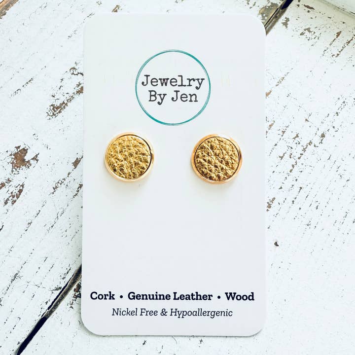 Stud Earrings: Gold Leather for wholesale by Jewelry By Jen