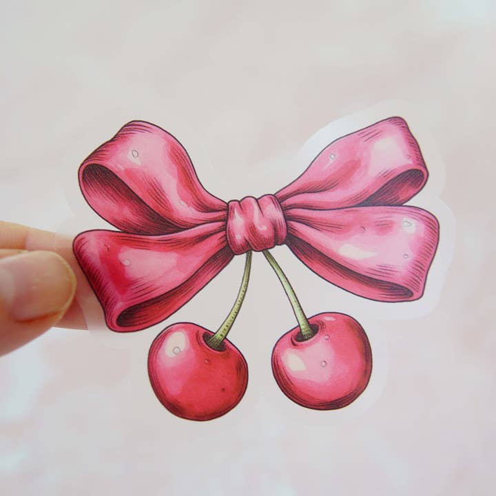 Forest Cove Home - Wholesale Sticker - Cherry Bow Coquette Sticker - 3"