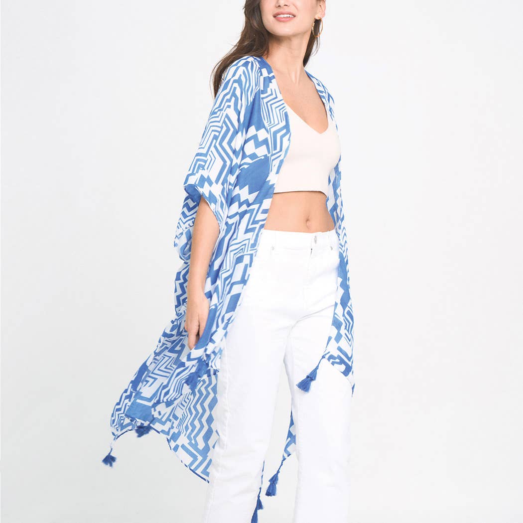 Fashion City – Engroshandel Kimono - Dame – Geometrisk Print Åben Front Kimono8