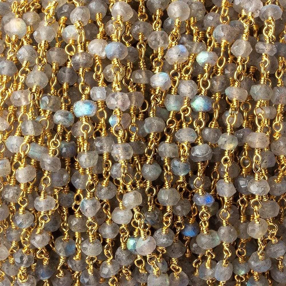 Beads of Cambay - Wholesale Beads - 4mm Labradorite faceted rondelle Gold Plated Chain 36 pieces0