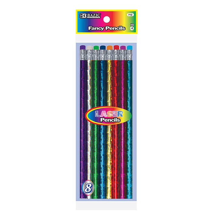 Luna Office Supply - Everyday Essential – wholesale Penna – Metallic Laser folie trä penna med suddgummi - 8-pack