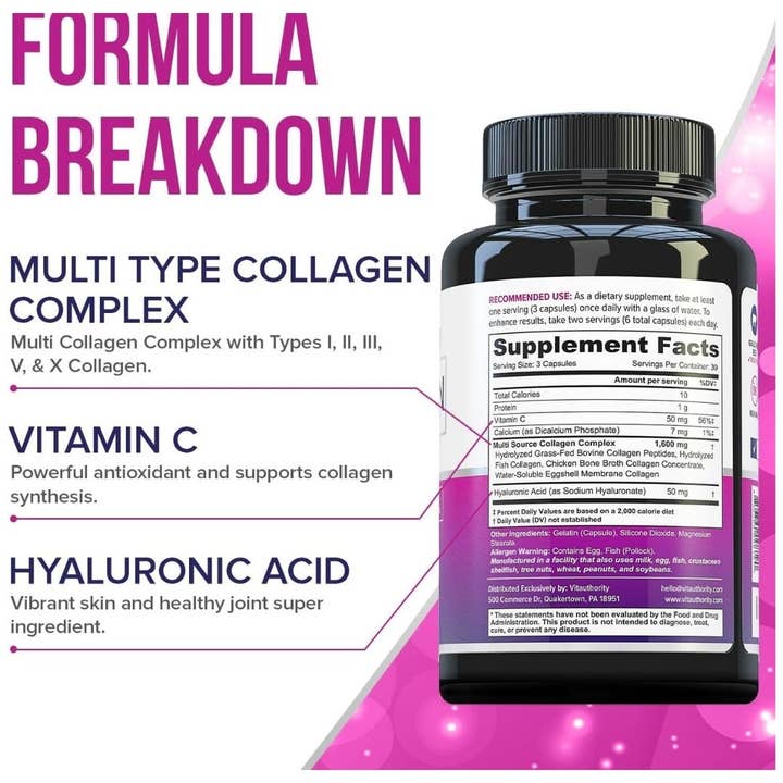 Vitauthority - Wholesale Oral Supplement/Vitamin - Multi Collagen Capsules – Hair, Skin & Joint Support 90ct3