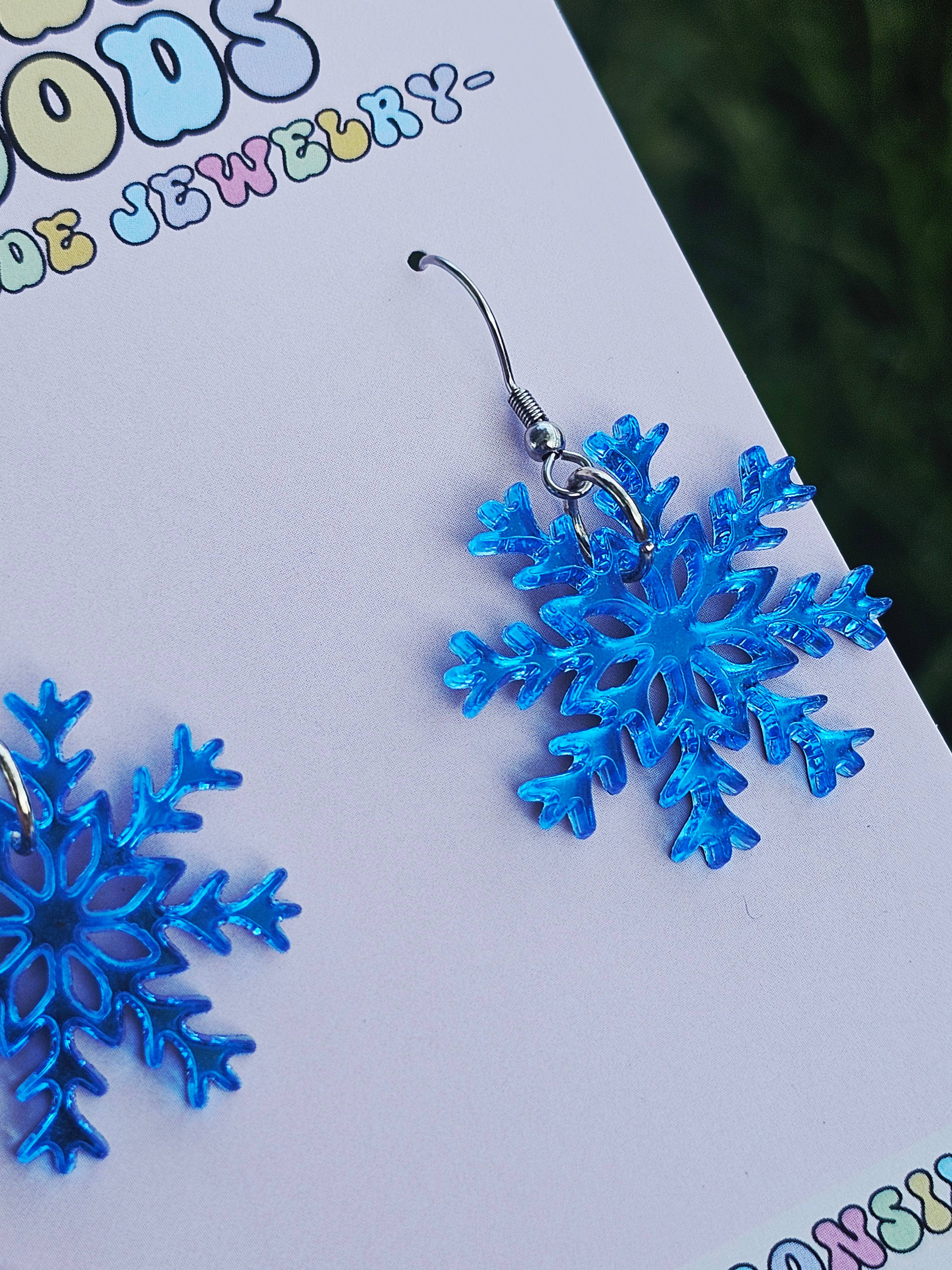 Jedi Woods LLC – Brincos de argola por atacado – Brincos Floco de Neve Espelho Azul 2