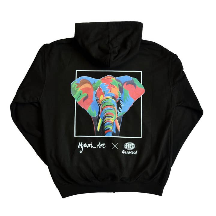 A.S. Africa Elephant Zipped Hoodie (Black) for wholesale by Aerosoul Limited