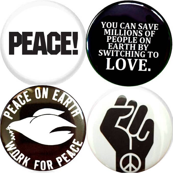 Pinbax Express - Vendita all'ingrosso Spilla da bavero - Peace x 4 spille grandi da 2,25 pollici (57 mm) contro la guerra, Hippie Love