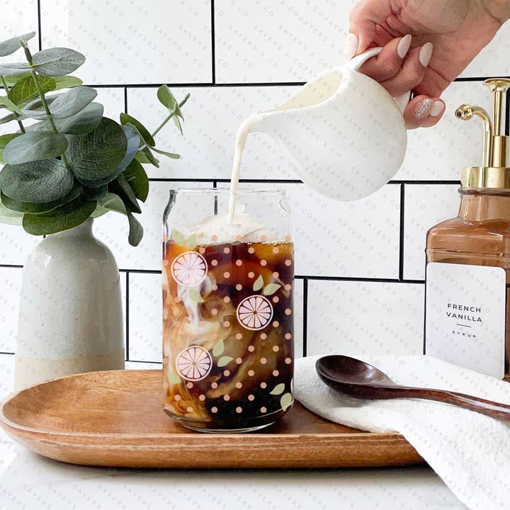 Sayers & Co. - Wholesale Drinking glass/cup - 16oz Pink Lemonade Glass Cup with Bamboo Lid & Straw #1001361