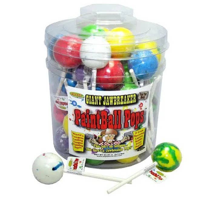 Long Island Candy Factory - Vente Sucettes - Espeez 36 Ct Tub de Sucettes Paintball Pops0