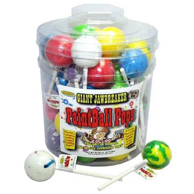 Long Island Candy Factory - Vente Sucettes - Espeez 36 Ct Tub de Sucettes Paintball Pops