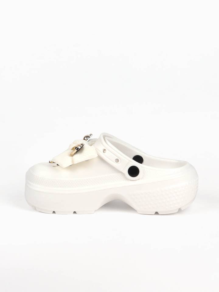 Black Women's Platform Clogs – Chunky Style with Bow and Rhinestones for wholesale on Faire1