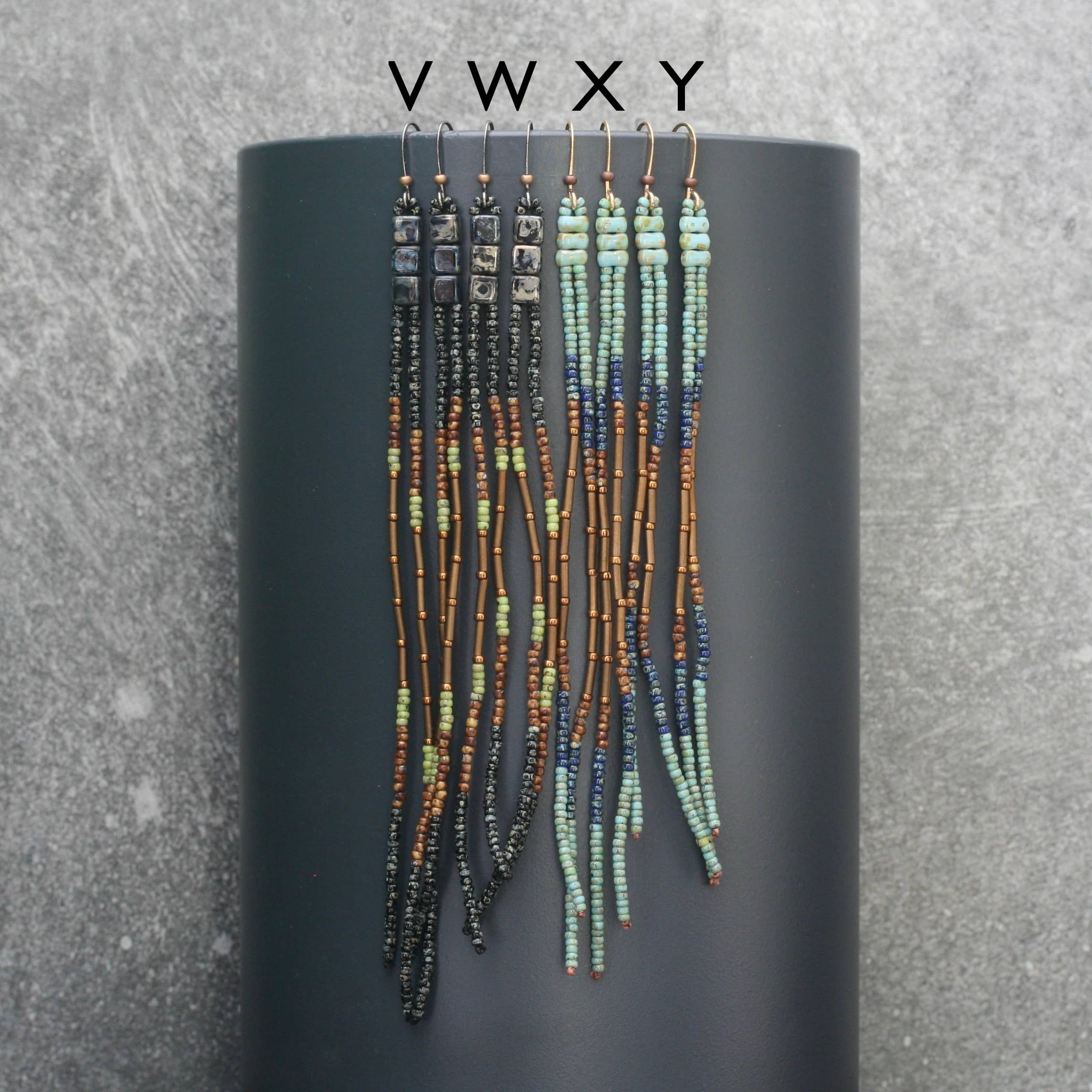 DarcyHorn/BeadWork - Wholesale Tassel Earrings - Long beaded earrings. Picasso seed bead fringe earrings.3