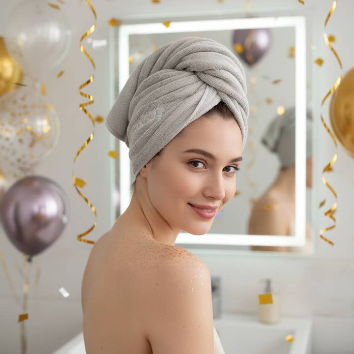 Pure Drop - Vendita all'ingrosso Asciugamani/turbanti per capelli - Fascia Asciugacapelli in Microfibra Intrecciata - Grigio1