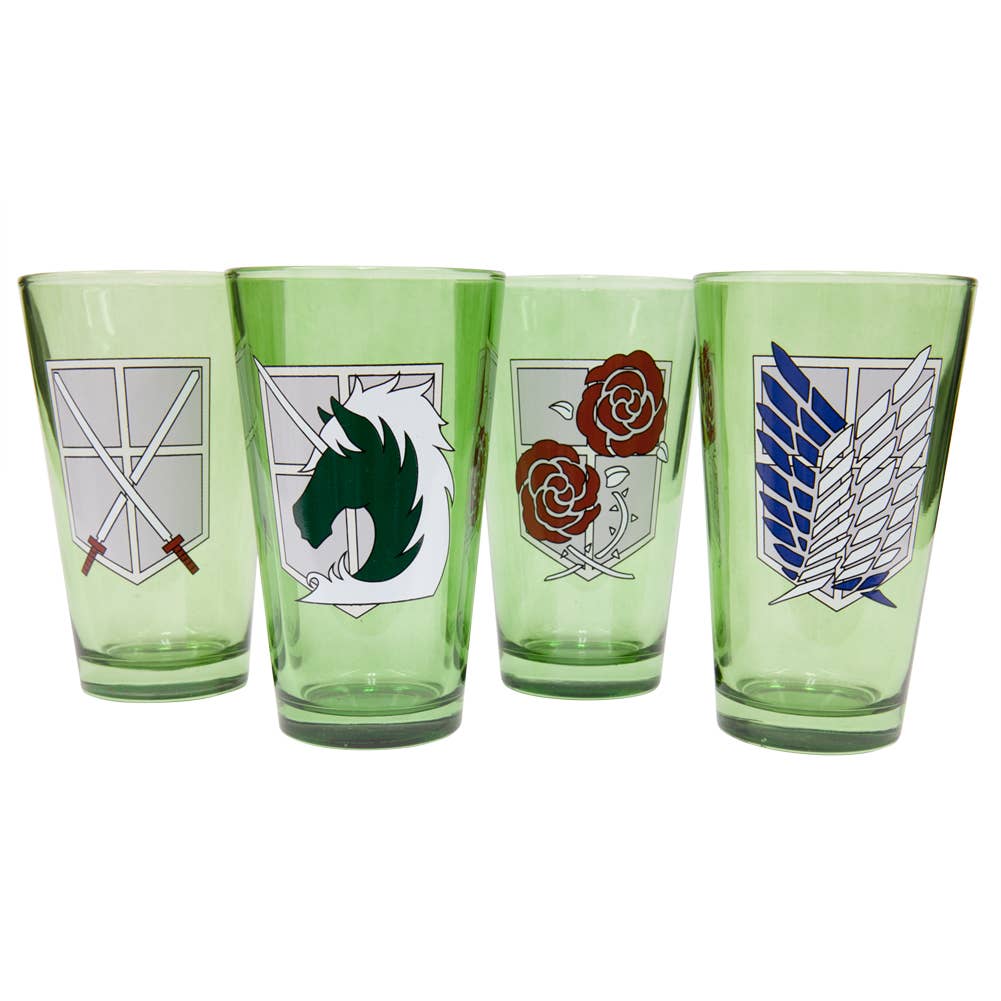 Official Store - Wholesale Beer Glass/Mug - Attack On Titan - Military Badges Pint Glasses 4 Pack Set0
