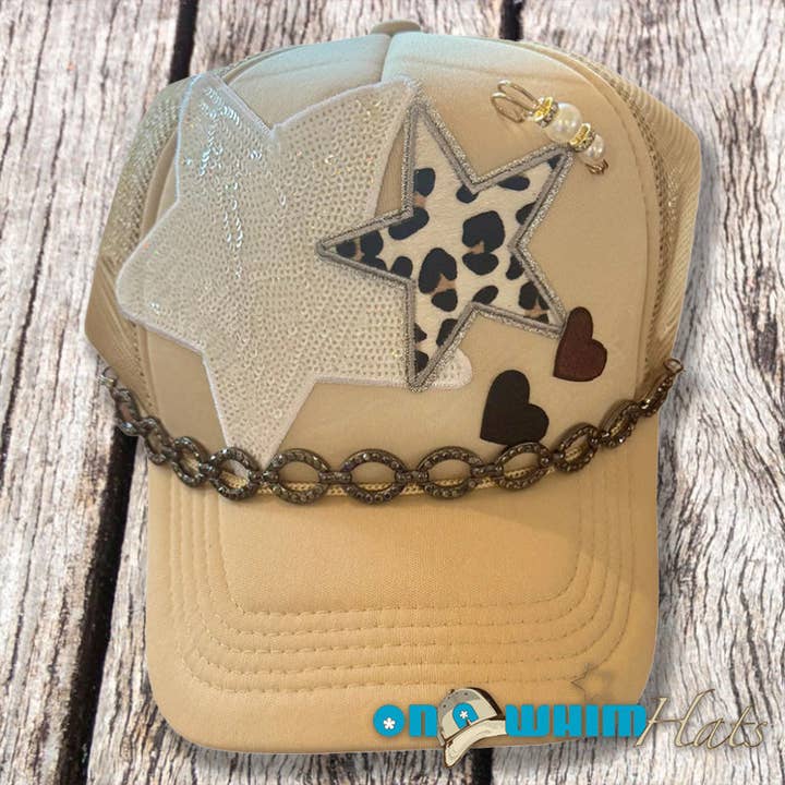 Handgemaakte Truckerpet van Sterrenkwaliteit met Strass Hoedketting voor wholesale door On a Whim Hats