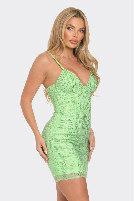 BANJUL - Venta al por mayor Vestido - Mujer - BCCDS62728 Vestido ajustado mini con escote en V y pedrería8