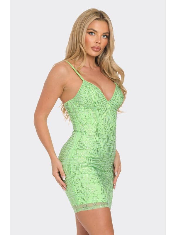 BANJUL - Venta al por mayor Vestido - Mujer - BCCDS62728 Vestido ajustado mini con escote en V y pedrería8