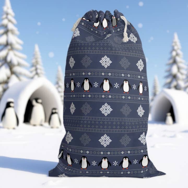 Sacco di Natale Pinguino Blu Festivo | Decorazioni Natalizie di Design Scandinavo per la vendita all'ingrosso da parte di Aminelle & Willow
