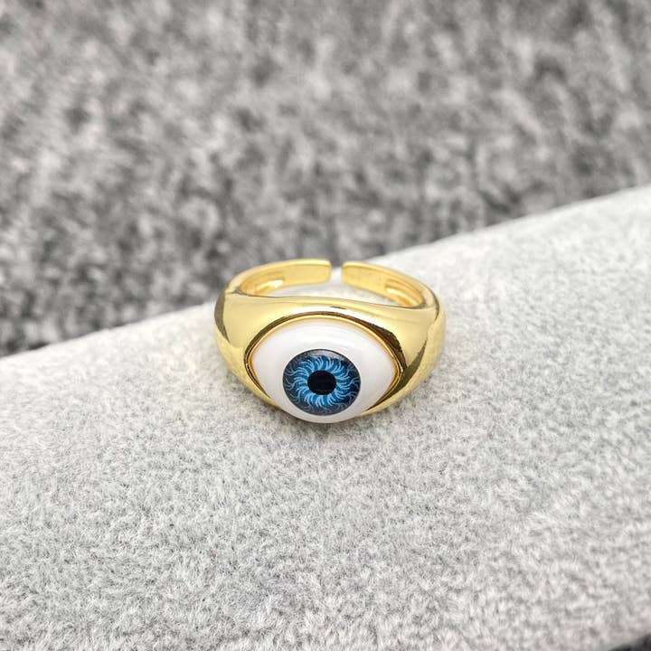 Mio Queena - Vente Bague de cocktail/de cérémonie - Bague Evil Eyes en résine dorée1