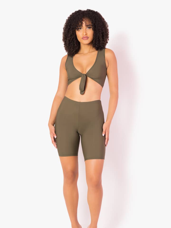 Camiseta sin mangas corbata verde oliva para venta al por mayor de Playsuit Apparel