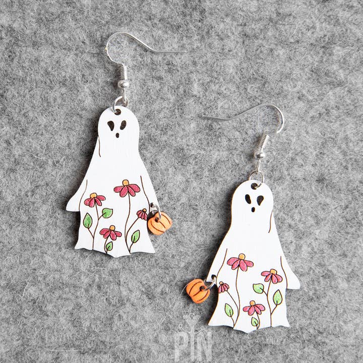Brincos de Abóbora Fantasma Floral em Prata Esterlina por atacado de PinTonik