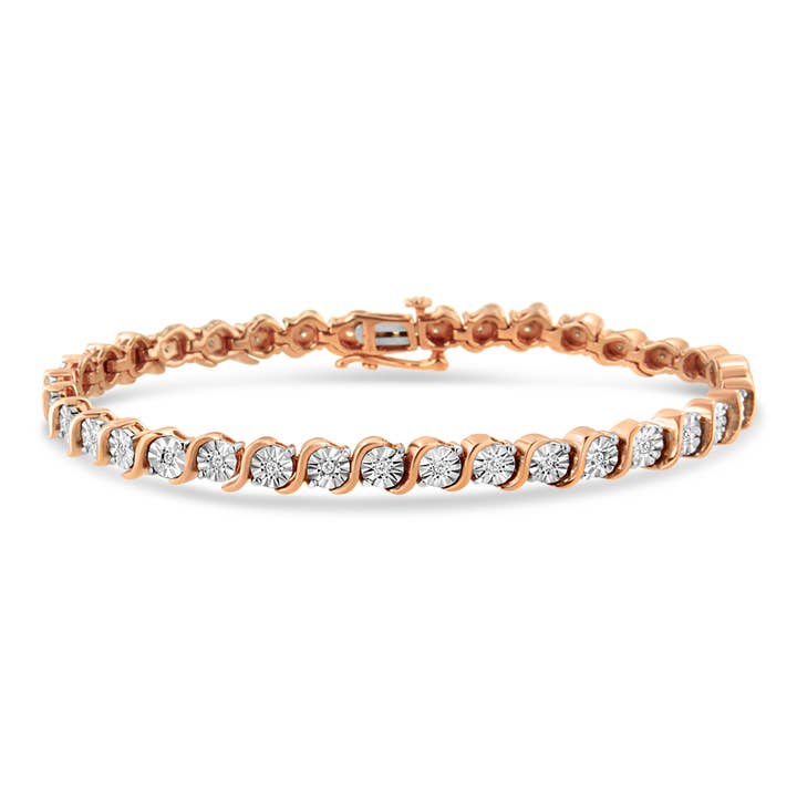 Bracciale tennis a maglia «S» con diamanti da 1/4 ct in oro rosa su argento per la vendita all'ingrosso da parte di Infinite Jewels