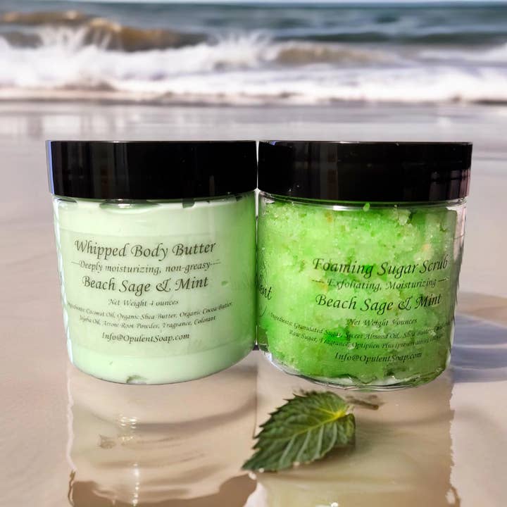 Beach Sage & Mint Body Butter/Sugar Scrub for wholesale by Opulent Bath & Body