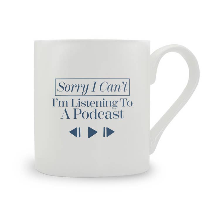 Desculpa, não posso, estou a ouvir um podcast. Caneca de porcelana bone china por atacado de Stubbs Mugs