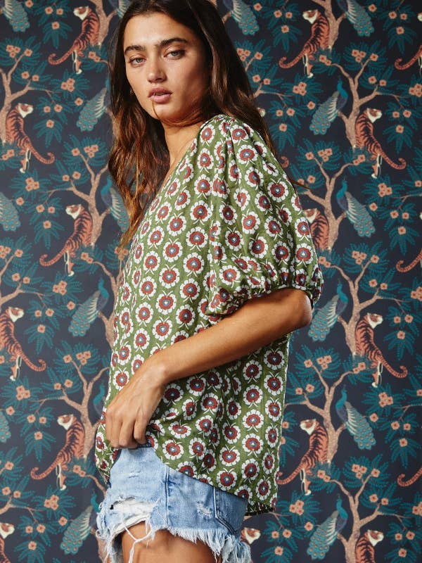 OLIVE T1868 Puff Sleeve Floral Woven Blouse for wholesale on Faire15