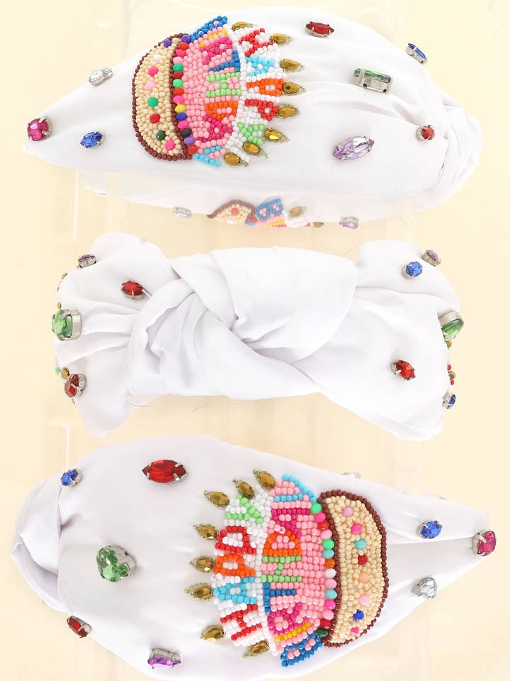 HAPPY BIRTHDAY JEWELED BEADED KNOTTED HEADBAND for wholesale by anbfashion