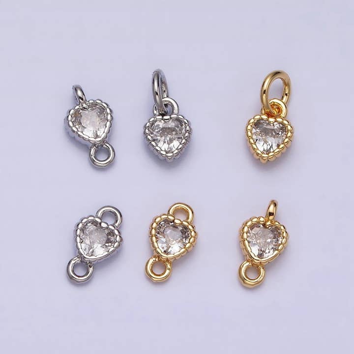 Connecteur perlé en forme de cœur clair en CZ de 4 mm en or rempli 14K en or et argent | Y-914 Y-915 pour la vente par Aim Eternal