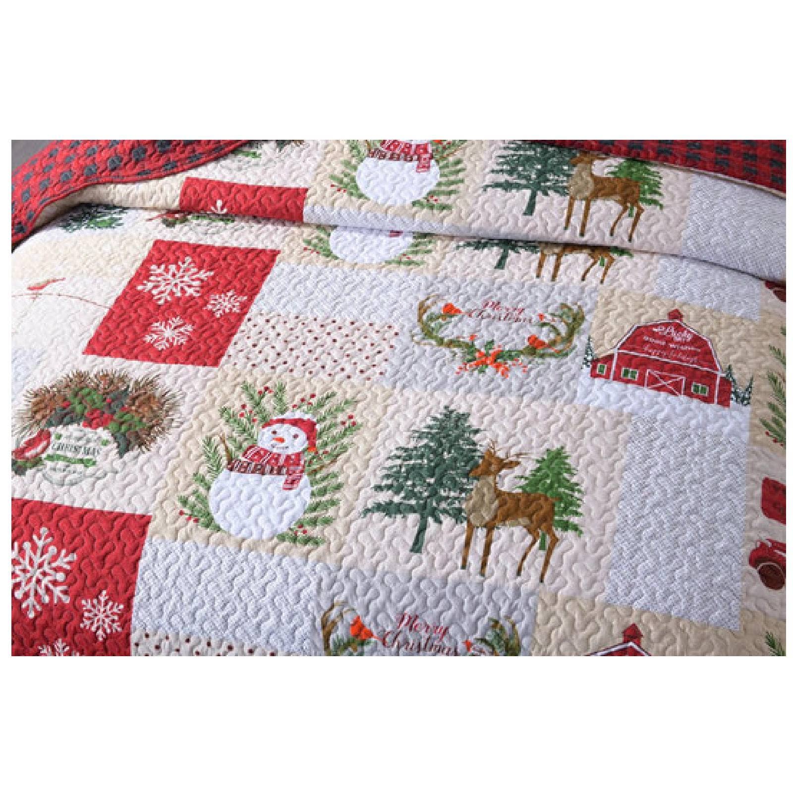 Sixale - Wholesale Bedding Set - Marcielo Christmas Quilt Set - Christmas Snowman Pattern Holiday Bedding Bed Set (1 Quilt 2 Pillow Shams) - BY0134