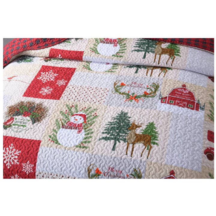 Sixale - Wholesale Bedding Set - Marcielo Christmas Quilt Set - Christmas Snowman Pattern Holiday Bedding Bed Set (1 Quilt 2 Pillow Shams) - BY0134