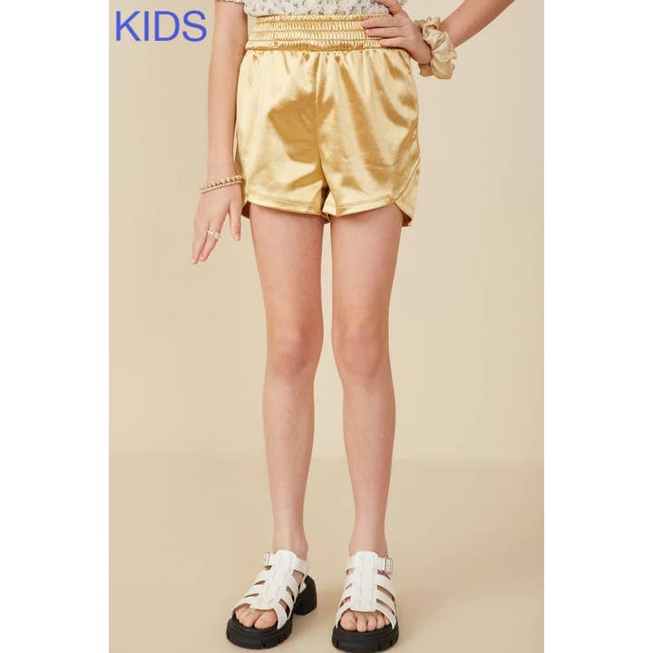 Paperdoll - Wholesale Shorts - Kids - Girls Smocked Elastic Waist Metallic Shorts