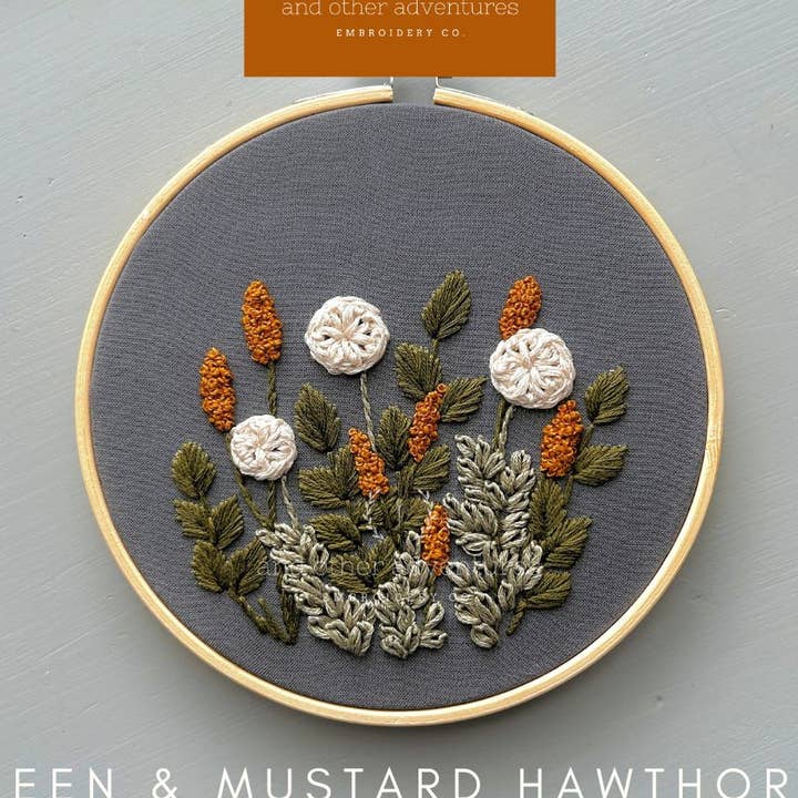 And Other Adventures Embroidery Co - Wholesale Embroidery/Cross Stitch Supplies - Hand Embroidery KIT - Hawthorne in Green & Mustard0