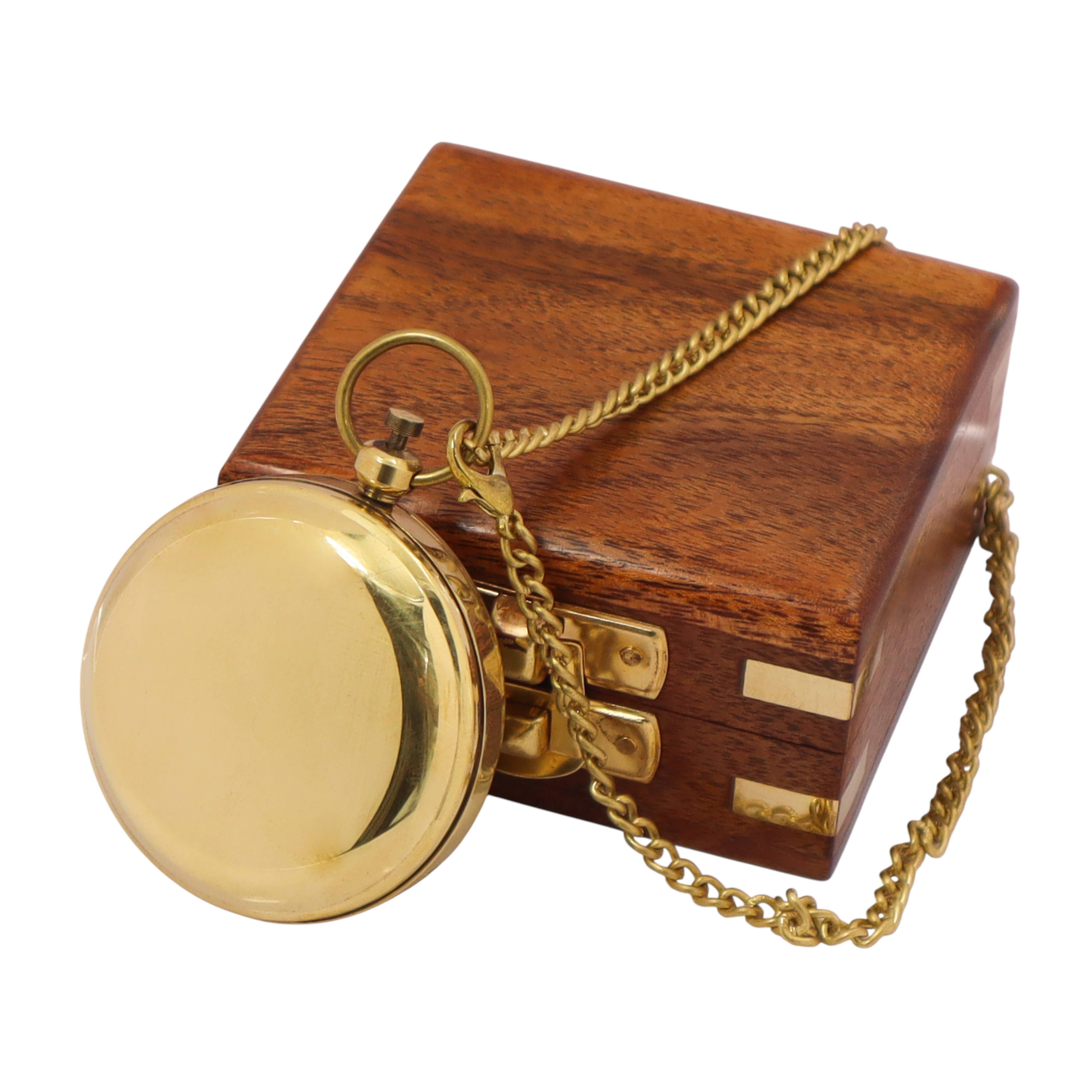 Dollond & Co. - Wholesale Navigational Compass - Custom 2-inch Brass Pocket Sundial Compass with Wooden Box2