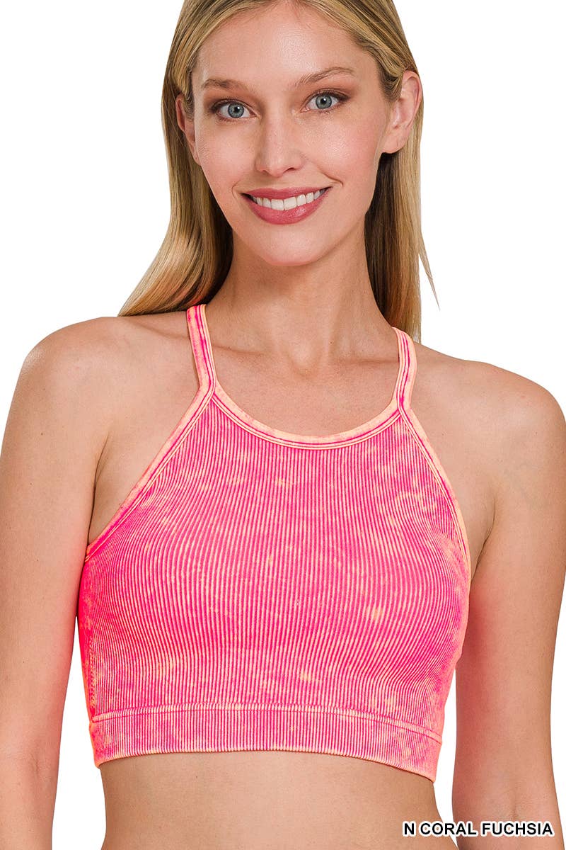 42POPS - Wholesale Tank Top - Women's - `.Washed Seamless Halter Crop Tank30
