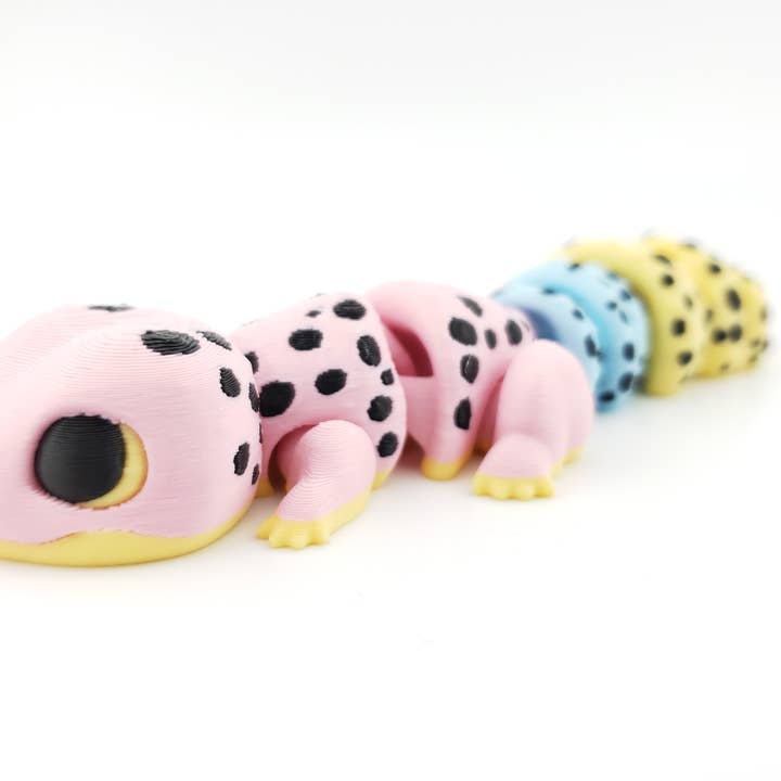 The Geek Galleria – Engroshandel Pyntefigur – 1 artikuleret pastel leopardgekko - dekorgave - 3D-printet fantasivæsen - autoriseret sælger