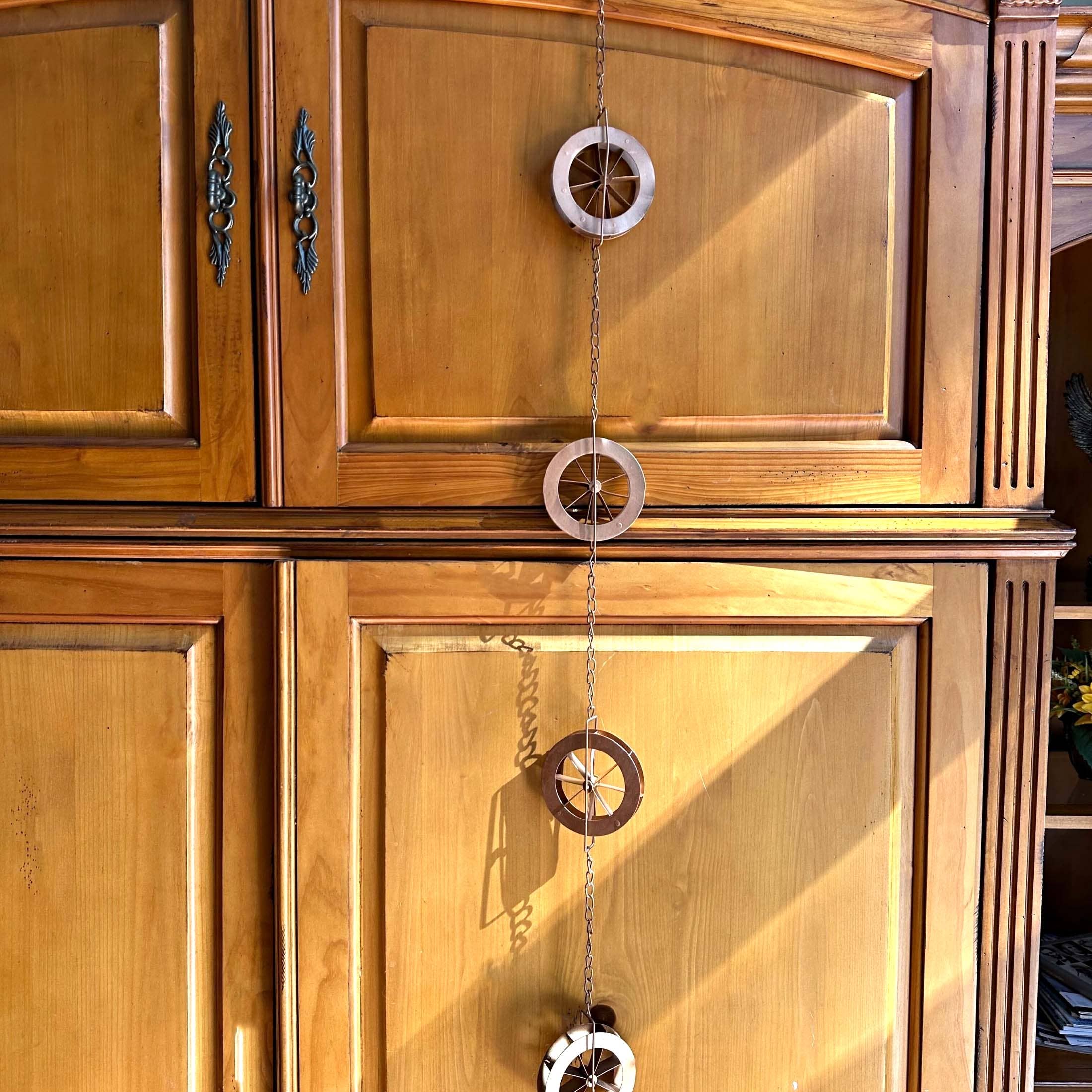 Zeckos - Wholesale Outdoor Ornament/Decor - 78-Inch Metal Rain Chain with 6 Water Wheels & Weighted Bell7